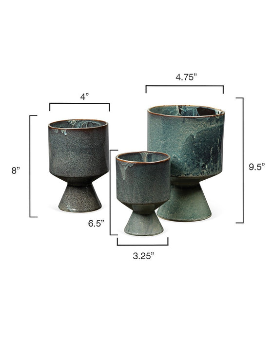 Jamie Young Company - Berkeley Pots in Blue Ceramic (set of 3) - 7BERK-POBL - GreatFurnitureDeal