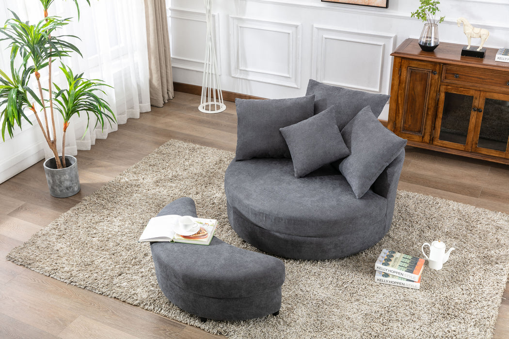 GFD Home - Orisfur. 360° Swivel Accent Barrel Chair with Storage Ottoman & 4 Pillows, Modern Linen Leisure Chair Round Accent for Living Room - GreatFurnitureDeal