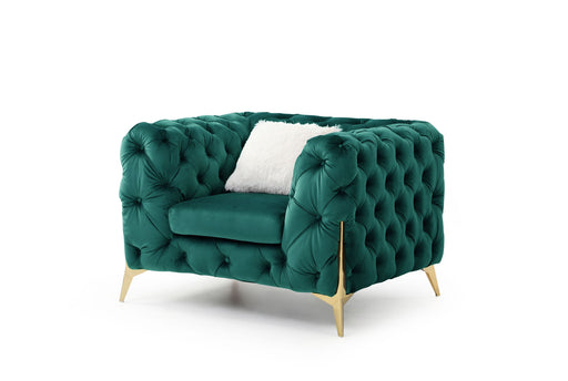 GFD Home - Moderno Tufted Chair Finished in Velvet Fabric in Green - GreatFurnitureDeal