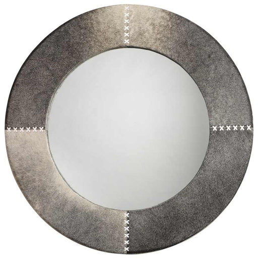 Jamie Young Company - Round Cross Stitch Mirror in Grey Hide - 7CROS-LGGR - GreatFurnitureDeal
