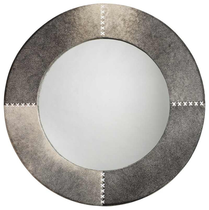Jamie Young Company - Round Cross Stitch Mirror in Grey Hide - 7CROS-LGGR