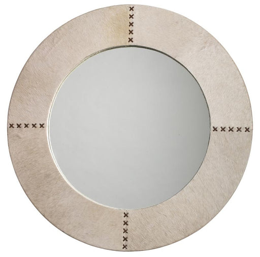 Jamie Young Company - Round Cross Stitch Mirror in White Hide - 7CROS-LGWH - GreatFurnitureDeal