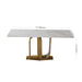 GFD House - 71" Contemporary Dining Table in Gold with Sintered Stone Top and  U shape Pedestal Base in Gold finish with 6 pcs Chairs . - GreatFurnitureDeal