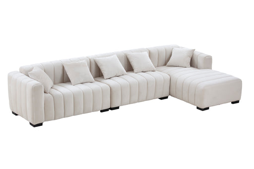 L-Shape Sectional Sofa with Deep Tufted Velvet Upholstered Right Chaise Modular Sofa  beige - GreatFurnitureDeal