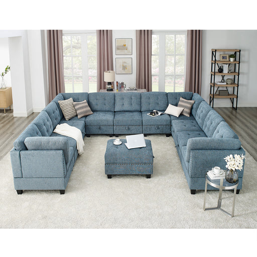 GFD Home - U shape Modular Sectional Sofa，DIY Combination，includes Seven Single Chair， Four Corner and One Ottoman，Navy Blue - GreatFurnitureDeal
