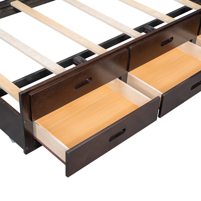 GFD Home - Stairway Twin XL Loft Bed with Twin Size Trundle and 3 Drawers, Storage, Desk, Espresso - GreatFurnitureDeal