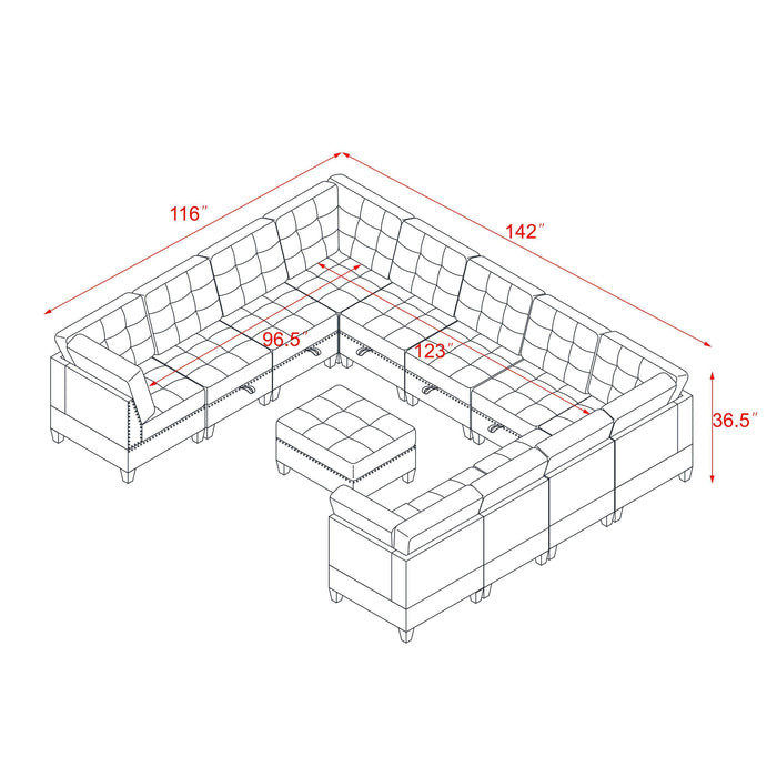 GFD House - U shape Modular Sectional Sofa，DIY Combination，includes Seven Single Chair， Four Corner and One Ottoman，Black Velvet. - GreatFurnitureDeal