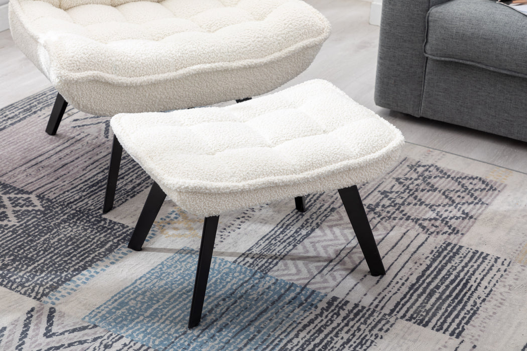 GFD HOME - Modern Soft Teddy Fabric Material Large Width Accent Chair Leisure Chair Armchair TV Chair Bedroom Chair With Ottoman Black Legs For Indoor Home And Living Room,White - GreatFurnitureDeal