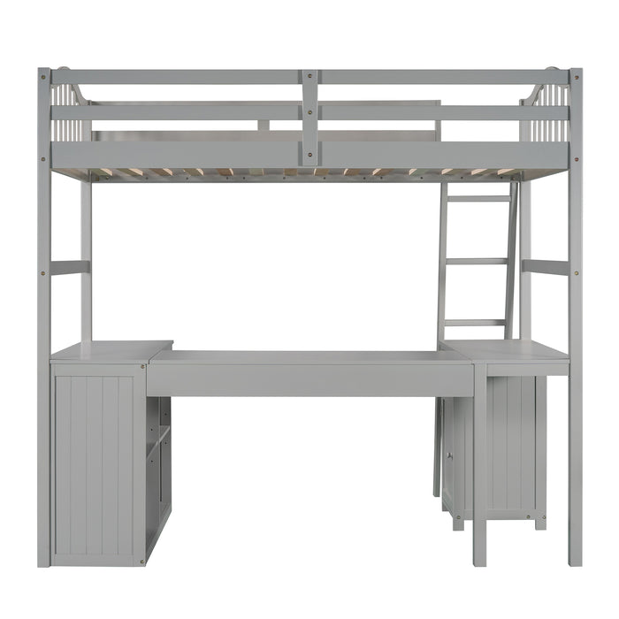 GFD Home - Twin size Loft Bed with Drawers, Cabinet, Shelves and Desk, Wooden Loft Bed with Desk - Gray (OLD SKU :LP000505AAE) - GreatFurnitureDeal