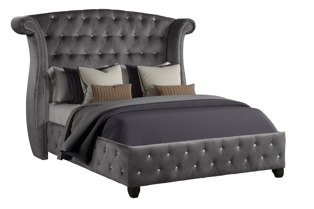 GFD Home - Sophia Queen Bed 4 Piece Gray - GreatFurnitureDeal