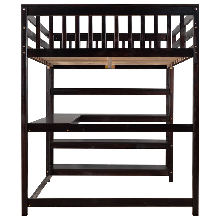 GFD Home - Full Size Loft Bed with Storage Shelves and Under-bed Desk, Espresso(OLD SKU:SM000246AAP-1) - GreatFurnitureDeal