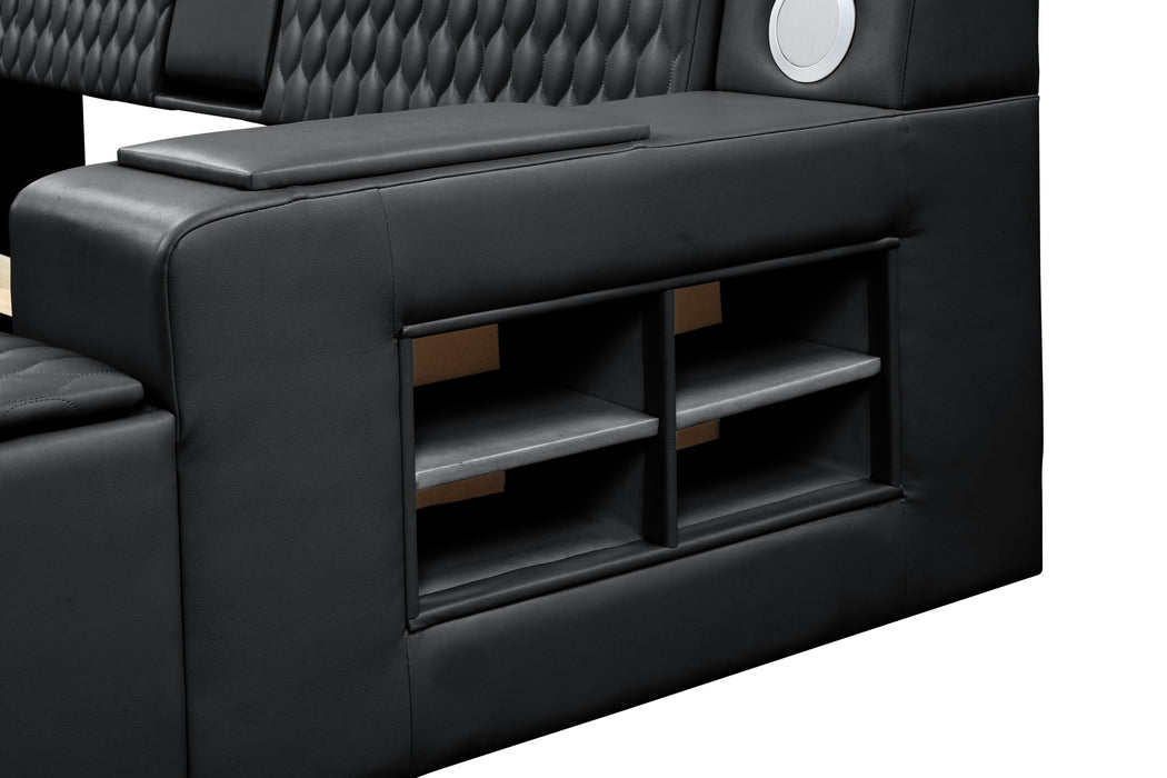 GFD Home - Zoya Smart Multifunctional Queen Size Bed Made with Wood in Black - GreatFurnitureDeal