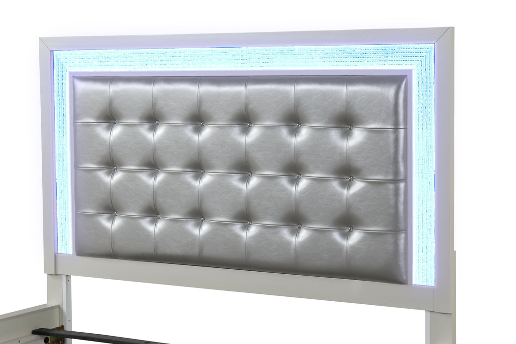 GFD Home - Passion LED Queen Bed Made with Wood in Milky White - GreatFurnitureDeal