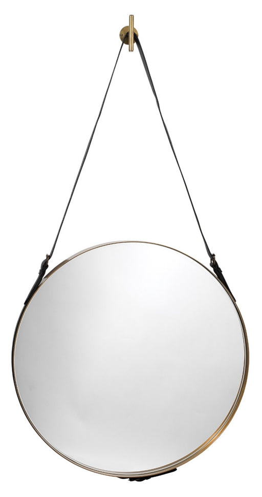 Jamie Young Company - Large Round Mirror in Antique Brass & Black Leather Strap - 7ROUN-LGAB