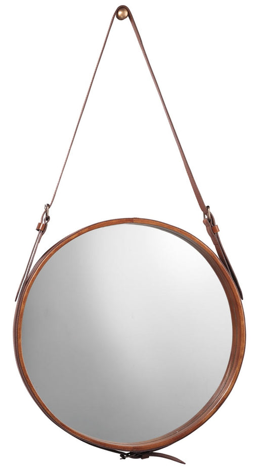 Jamie Young Company - Large Round Mirror in Brown Leather - 7ROUN-LGBR - GreatFurnitureDeal
