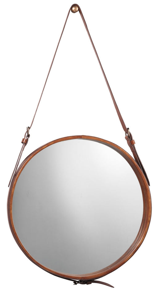 Jamie Young Company - Small Round Mirror in Brown Leather - 7ROUN-MIBR - GreatFurnitureDeal