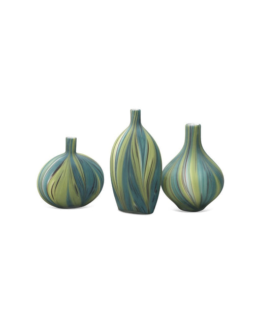 Jamie Young Company - Stream Vessels in Green & Blue Striped Glass (set of 3) - 7STRE-VAGB - GreatFurnitureDeal
