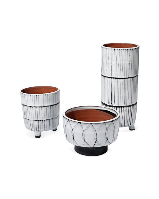 Jamie Young Company - Striae Vessels in Cream & Dark Grey Ceramic (Set of 3) - 7STRI-VECR - GreatFurnitureDeal