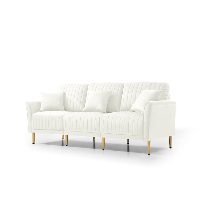GFD Home - Modern Upholstered Sofa 3 Seater Couches and 2 Set of 2 Seater Couchses for Living Room Sectional Sofas w/throw Pillows and Gold Metal Legs, Cream Velvet - GreatFurnitureDeal