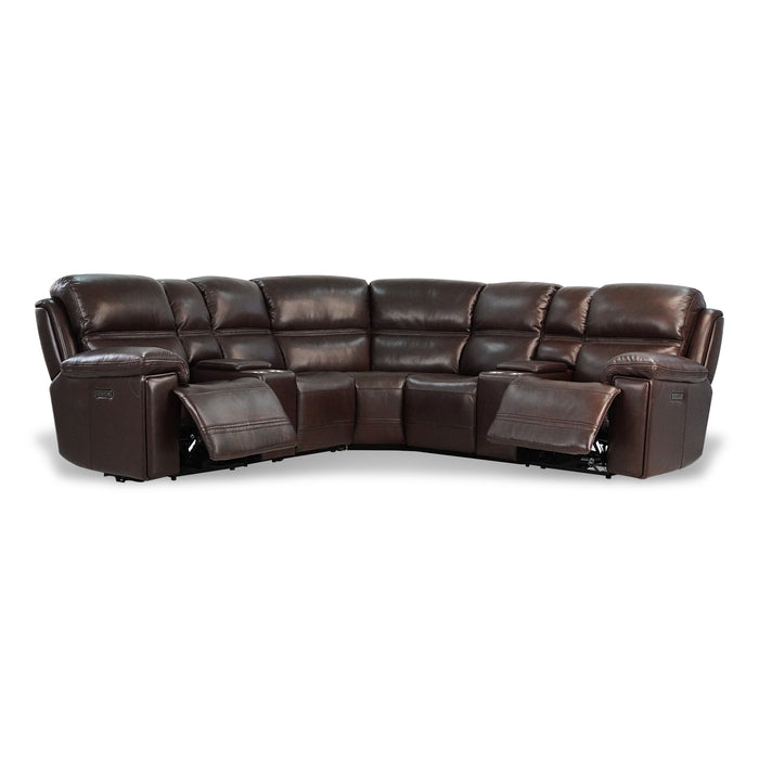 Timo Top Grain Leather Modular Power Sectional Sofa | Adjustable Headrest | Cross Stitching - GreatFurnitureDeal