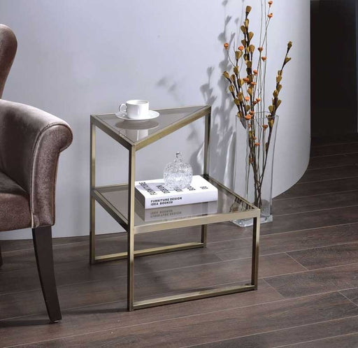 Acme Furniture - Treva Antique Gold & Smoky Glass End Table - 81030 - GreatFurnitureDeal