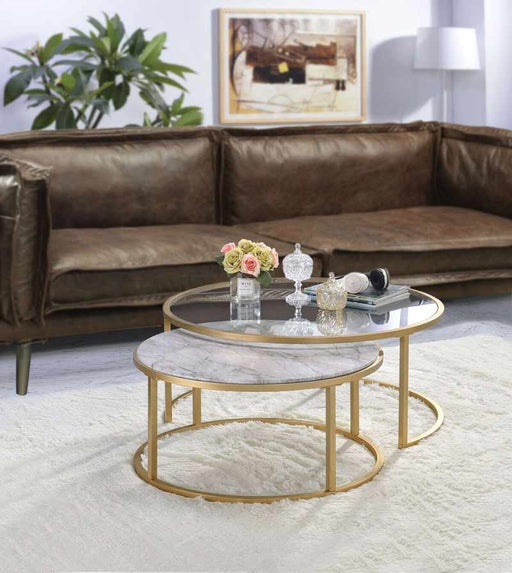 Acme Furniture - Shanish Faux Marble & Gold Nesting Table Set (2Pc Pk) - 81110
