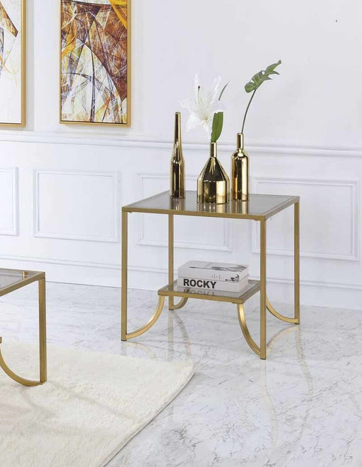 Acme Furniture - Magalie Antique Gold & Smoky Glass End Table - 81117