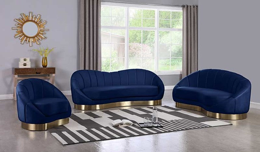 Meridian Furniture - Shelly Velvet Chaise in Navy -  623Navy-Chaise - GreatFurnitureDeal