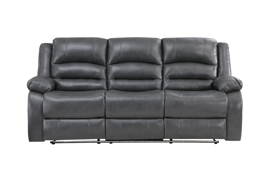 GFD Home - Martin 3 Pc Manual Reclining Sofa set finished with Faux Leather/ Wood in Gray - GreatFurnitureDeal