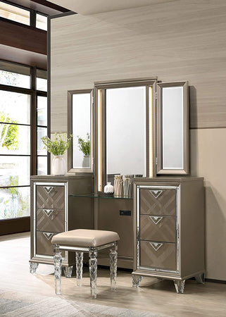 Acme Furniture - Skylar Vanity Desk, Mirror & Stool - 25327-330 - GreatFurnitureDeal