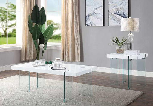 Acme Furniture - Noland White High Gloss & Clear Glass Coffee Table - 81460 - GreatFurnitureDeal
