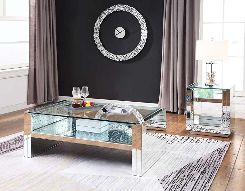 Acme Furniture - Nysa Mirrored & Faux Crystals Coffee Table - 81470