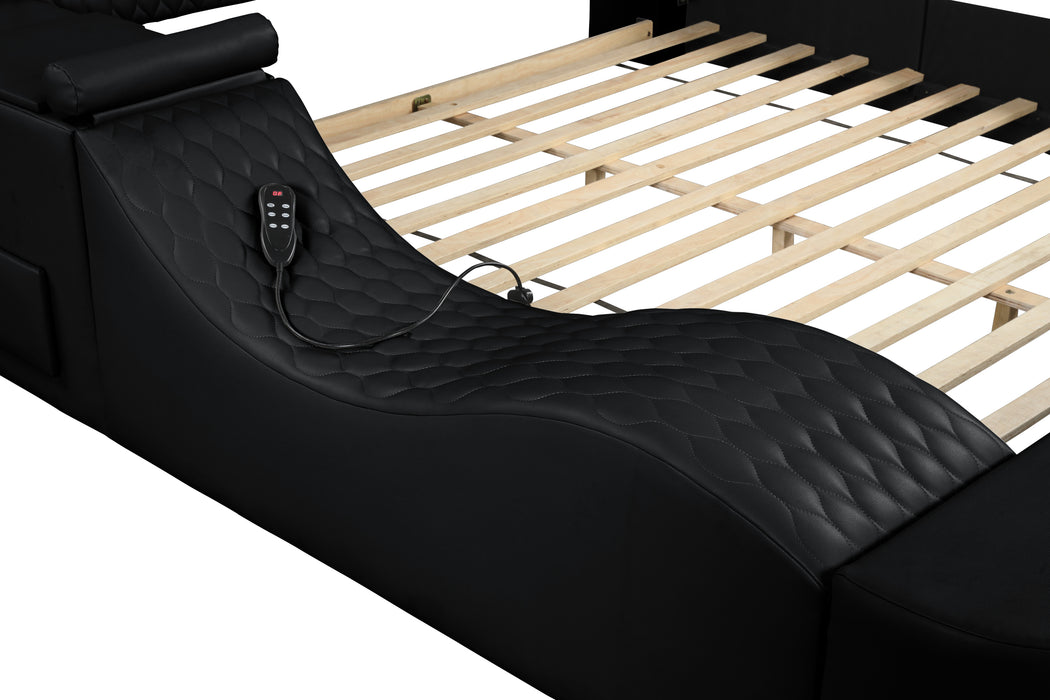 GFD Home - Zoya Smart Multifunctional Queen Size Bed Made with Wood in Black - GreatFurnitureDeal