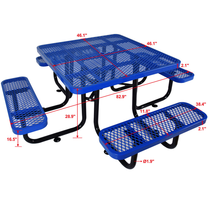 GFD Home - Square Outdoor Steel Picnic Table 46" blue ,with umbrella pole - GreatFurnitureDeal