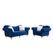 GFD Home - 3 Piece Living Room Sofa Set, including 3-Seater Sofa, Loveseat and Sofa Chair, with Button and Copper Nail on Arms and Back, Five White Villose Pillow, Blue. - GreatFurnitureDeal