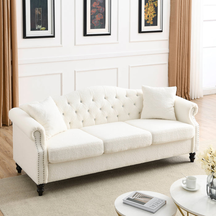 GFD Home -[Video] 3+1 Combination of Chesterfield sofa and chair, teddy white, two pillows for living room, bedroom, office, apartment. - GreatFurnitureDeal