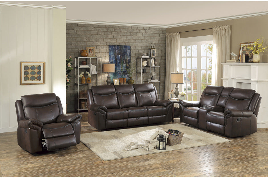 Homelegance - Aram Double Reclining Sofa with Center Drop-Down Cup Holders - 8206BRW-3 - GreatFurnitureDeal