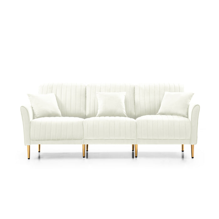 GFD Home - Modern Upholstered Sofa 3 Seater Couches and 2 Set of 2 Seater Couchses for Living Room Sectional Sofas w/throw Pillows and Gold Metal Legs, Cream Velvet - GreatFurnitureDeal