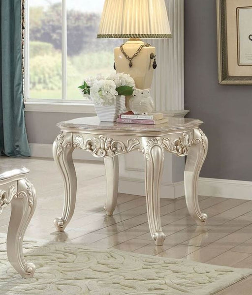 Acme Furniture - Gorsedd Marble & Antique White End Table - 82442