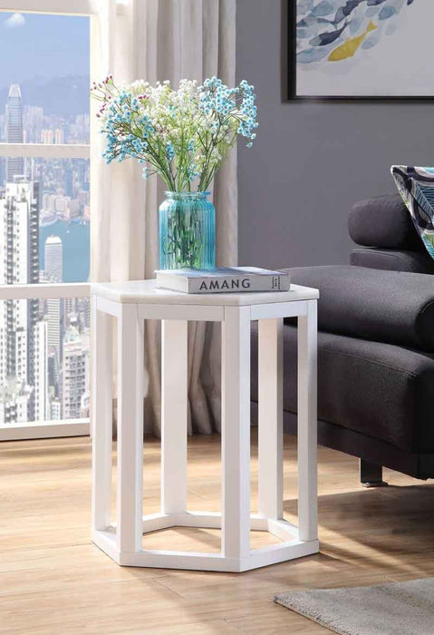 Acme Furniture - Reon Marble & White End Table (2Pc Pk) - 82462