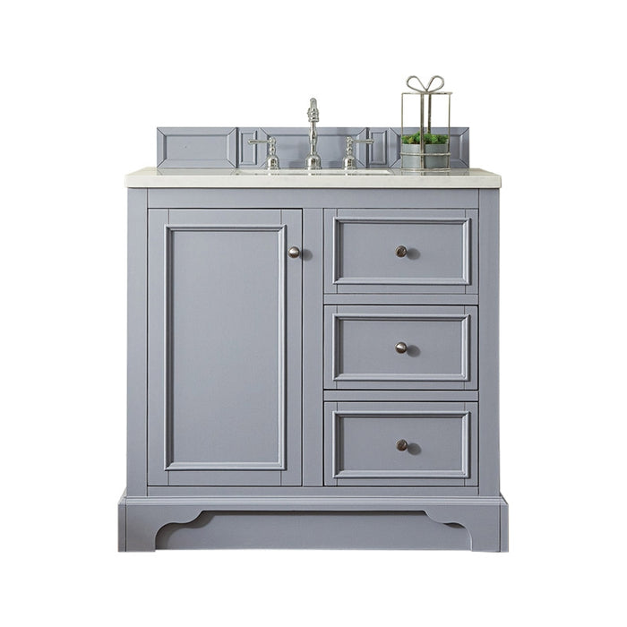 James Martin Furniture - De Soto 36" Single Vanity, Silver Gray with 3 CM Arctic Fall Solid Surface Top - 825-V36-SL-3AF
