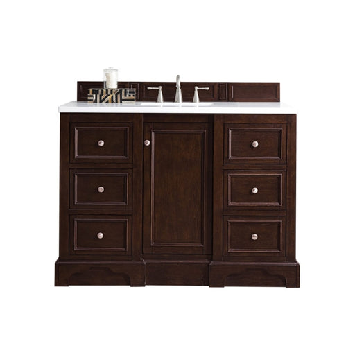 James Martin Furniture - De Soto 48" Single Vanity, Burnished Mahogany with 3 CM Carrara Marble Top - 825-V48-BNM-3CAR - GreatFurnitureDeal
