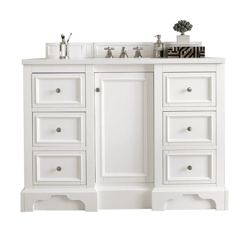 James Martin Furniture - De Soto 48" Single Vanity, Bright White with 3 CM Carrara Marble Top - 825-V48-BW-3CAR - GreatFurnitureDeal