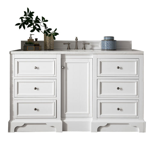 James Martin Furniture - De Soto 60" Single Vanity, Bright White with 3 CM Carrara Marble Top - 825-V60S-BW-3CAR - GreatFurnitureDeal