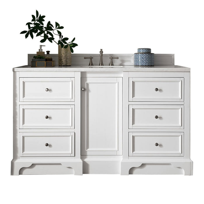 James Martin Furniture - De Soto 60" Single Vanity, Bright White with 3 CM Arctic Fall Solid Surface Top - 825-V60S-BW-3AF - GreatFurnitureDeal