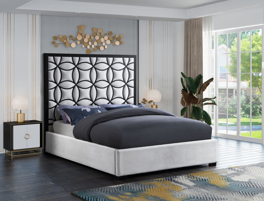 Meridian Furniture - Taj Velvet King Bed in White - TajWhite-K - GreatFurnitureDeal