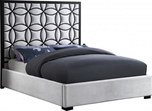 Meridian Furniture - Taj Velvet Queen Bed in White - TajWhite-Q - GreatFurnitureDeal