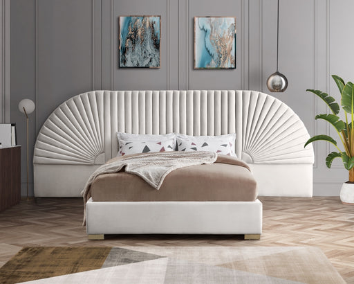 Meridian Furniture - Cleo Velvet Queen Bed in Cream - CleoCream-Q - GreatFurnitureDeal
