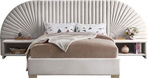 Meridian Furniture - Cleo Velvet King Bed in Cream - CleoCream-K - GreatFurnitureDeal