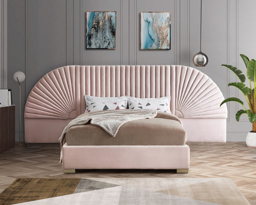 Meridian Furniture - Cleo Velvet Queen Bed in Pink - CleoPink-Q - GreatFurnitureDeal